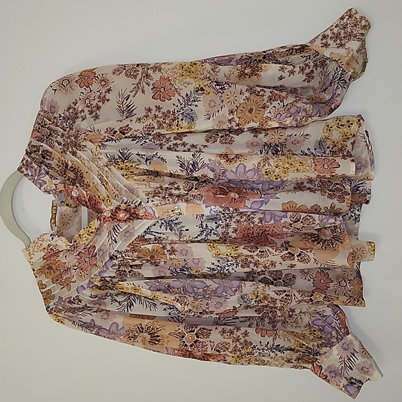 Anthropologie Karlie Floral  Puff Sleeve BOHO Pleat Top Pastel Size Small - Picture 4 of 16